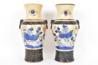 A pair of Chinese Nanking crackle glazed vases, Qing dynasty, late 19th century, baluster form