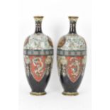 A pair of Japanese Meiji period cloisonne enamel vases, of ovoid form with elongated necks,