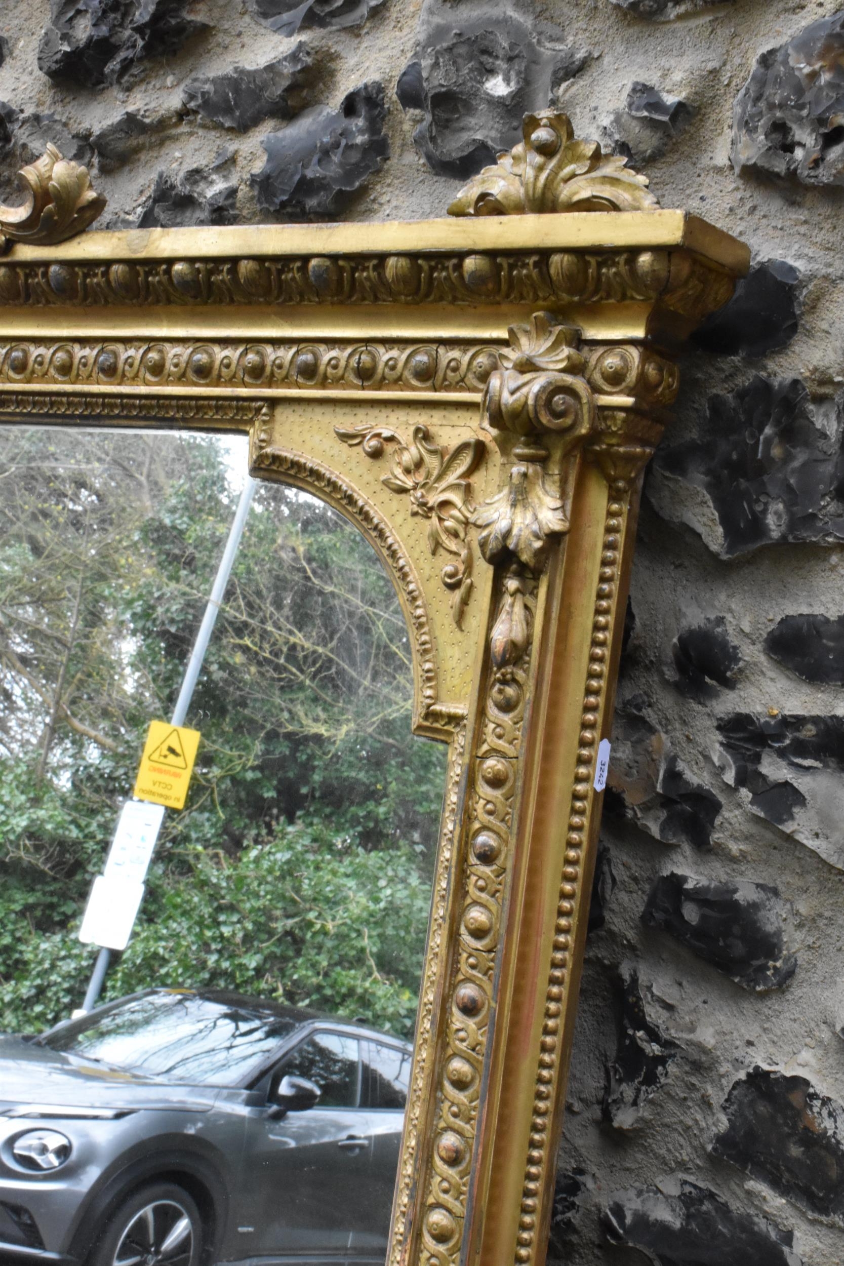 A 19th century French Louis XVI style large gilt wall mirror, having a sevres style painted plaque - Image 9 of 13