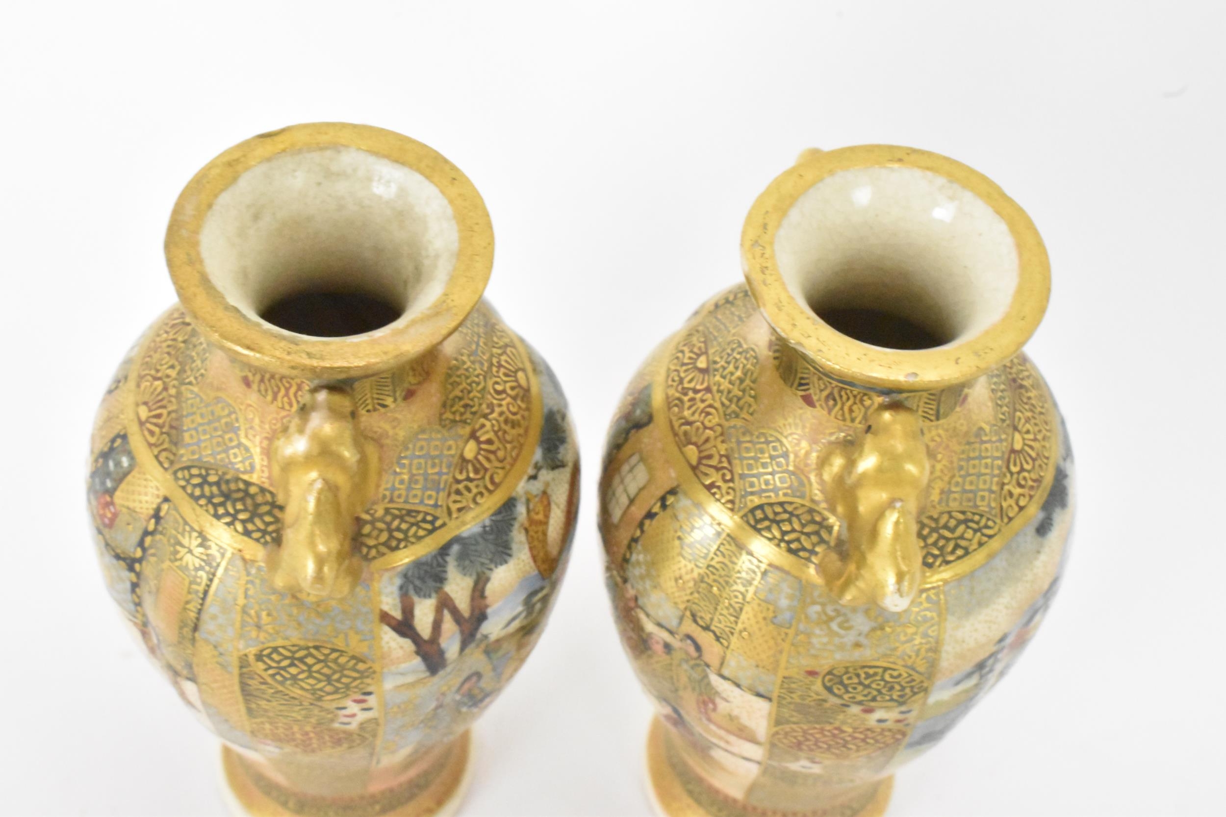 A pair of Japanese Meiji Satsuma miniature vases and a later example, the pair of tapered form, - Image 5 of 7