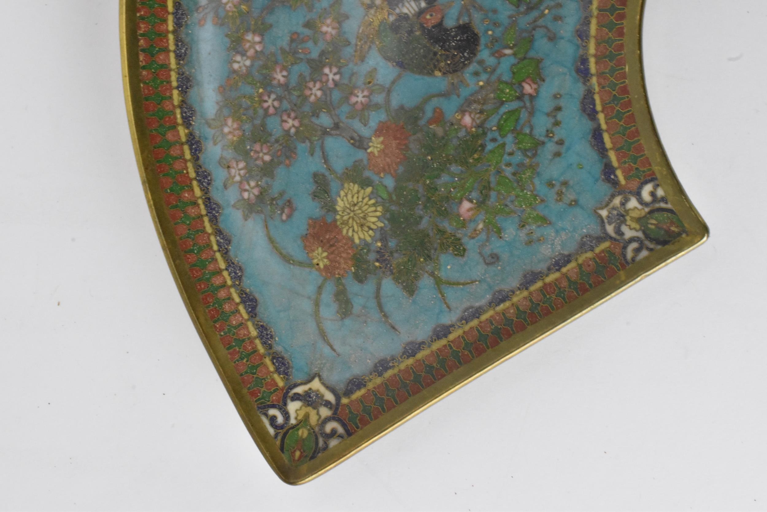 A Japanese Meiji period cloisonne serving dish, circa 1880, decorated with central birds among - Image 4 of 8