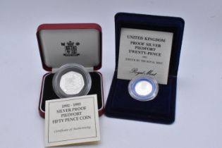 Silver Proof Piedfort Coins - The dual dated 1992 - 1993 Silver Proof Piedfort Fifty Pence