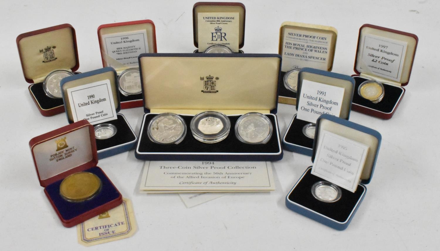 United Kingdom - Elizabeth II (1952-2022), Cased Silver Proof Coins to include 1994 Three-Coin