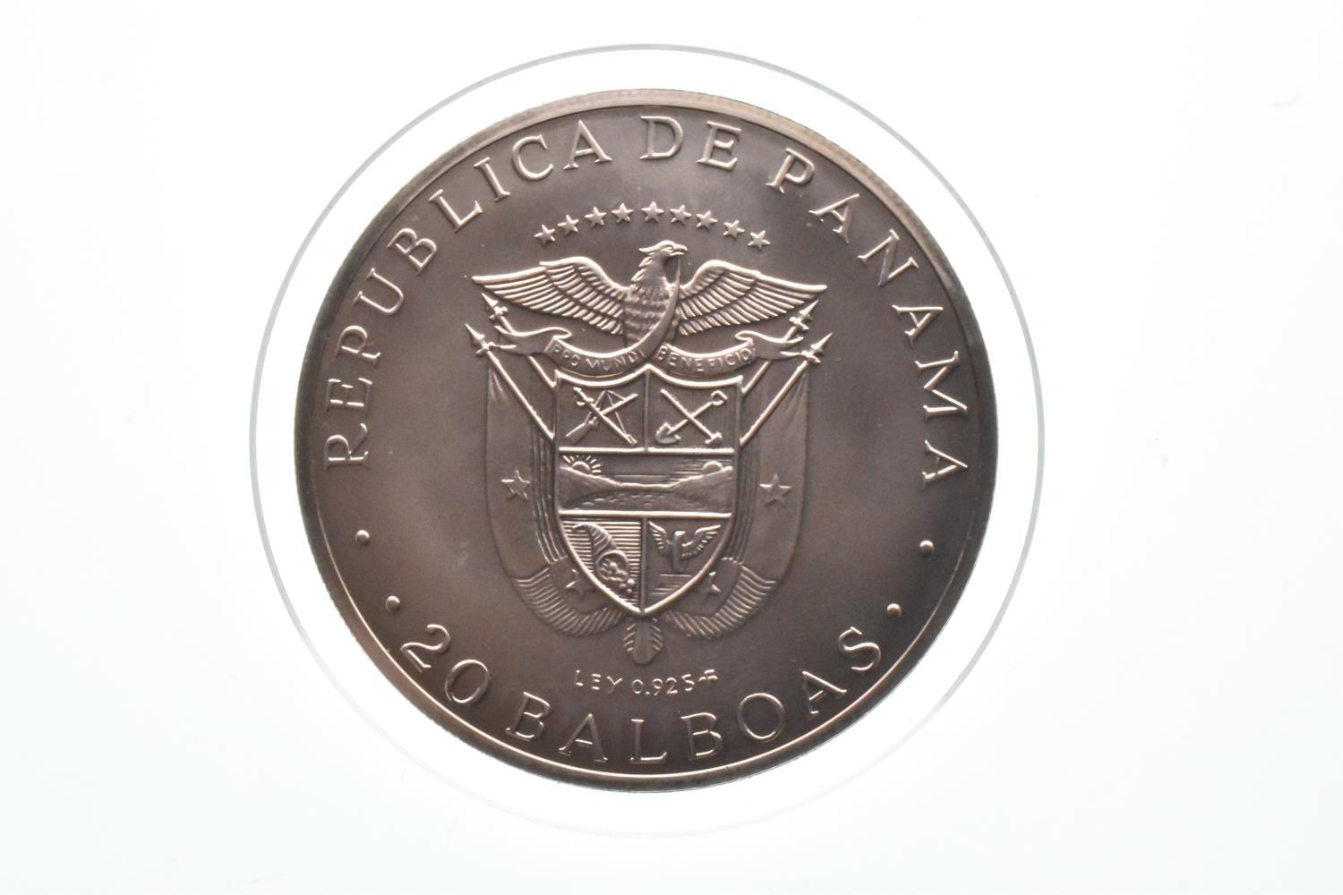 Republic of Panama - Silver 20 Balboas, 1974, depicting the portrait of Simon Bolivar 1783-1830, - Image 2 of 2