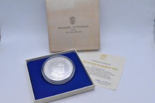 Republic of Panama - Silver 20 Balboas, 1974, depicting the portrait of Simon Bolivar 1783-1830,