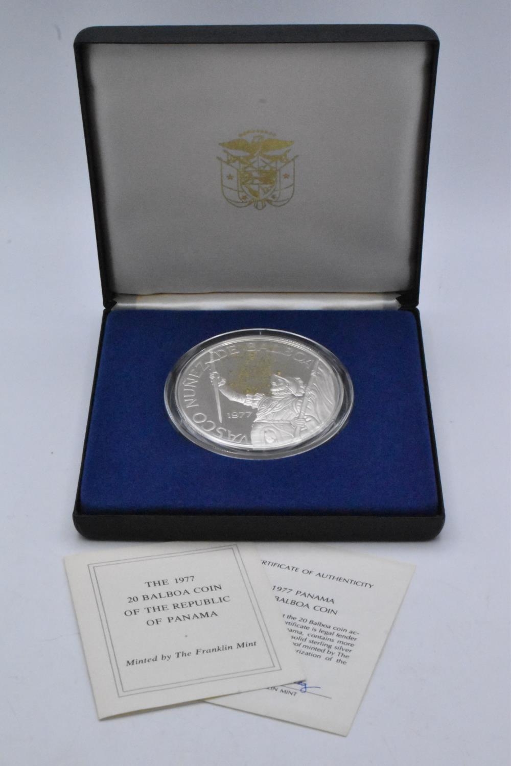 Republic of Panama - Silver 20 Balboas, 1977, in presentation case with certificates,