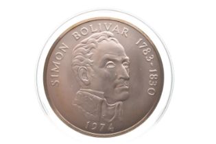 Republic of Panama - Silver 20 Balboas, 1974, depicting the portrait of Simon Bolivar 1783-1830,