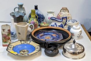 A mixed lot of China and ceramics to include a Rosenthal lustre ware plate a large Carlton ware dish