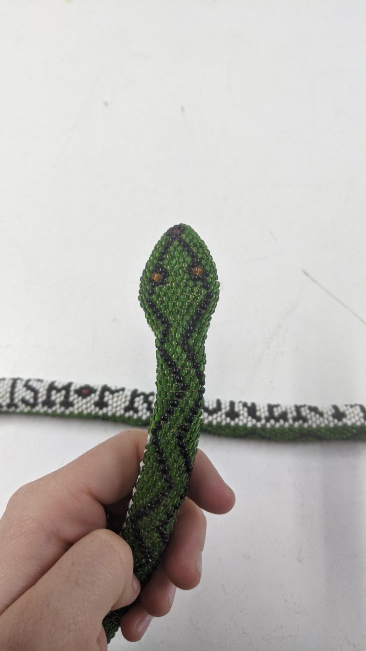 A WWI Turkish Prisoner of War POW, white and green beaded snake, 179cm l Location: If there is no - Image 6 of 6
