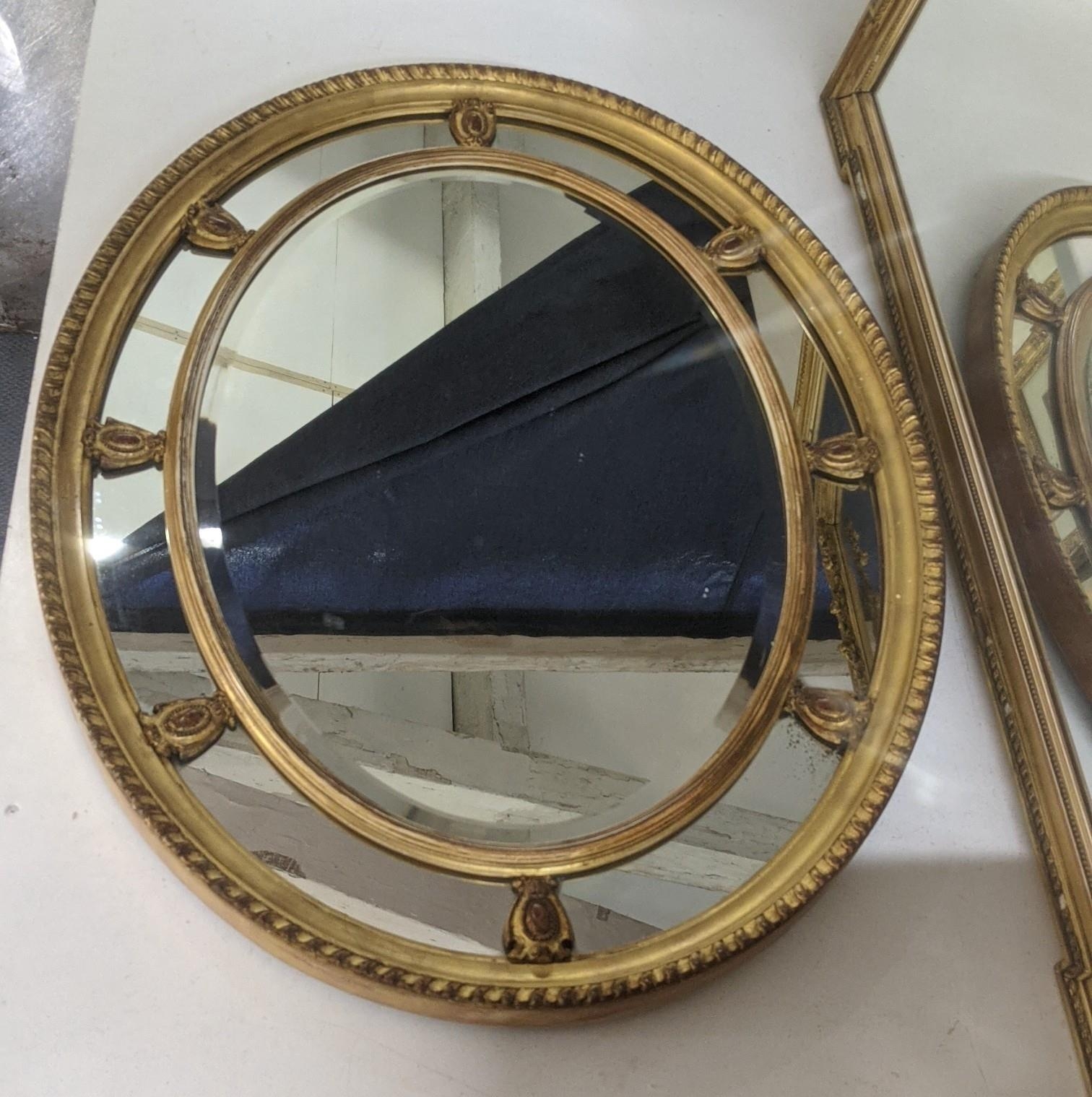 Two gilt mirrors to include a rectangular shaped mirror with ribbon tied floral sway decoration A/F, - Image 2 of 5