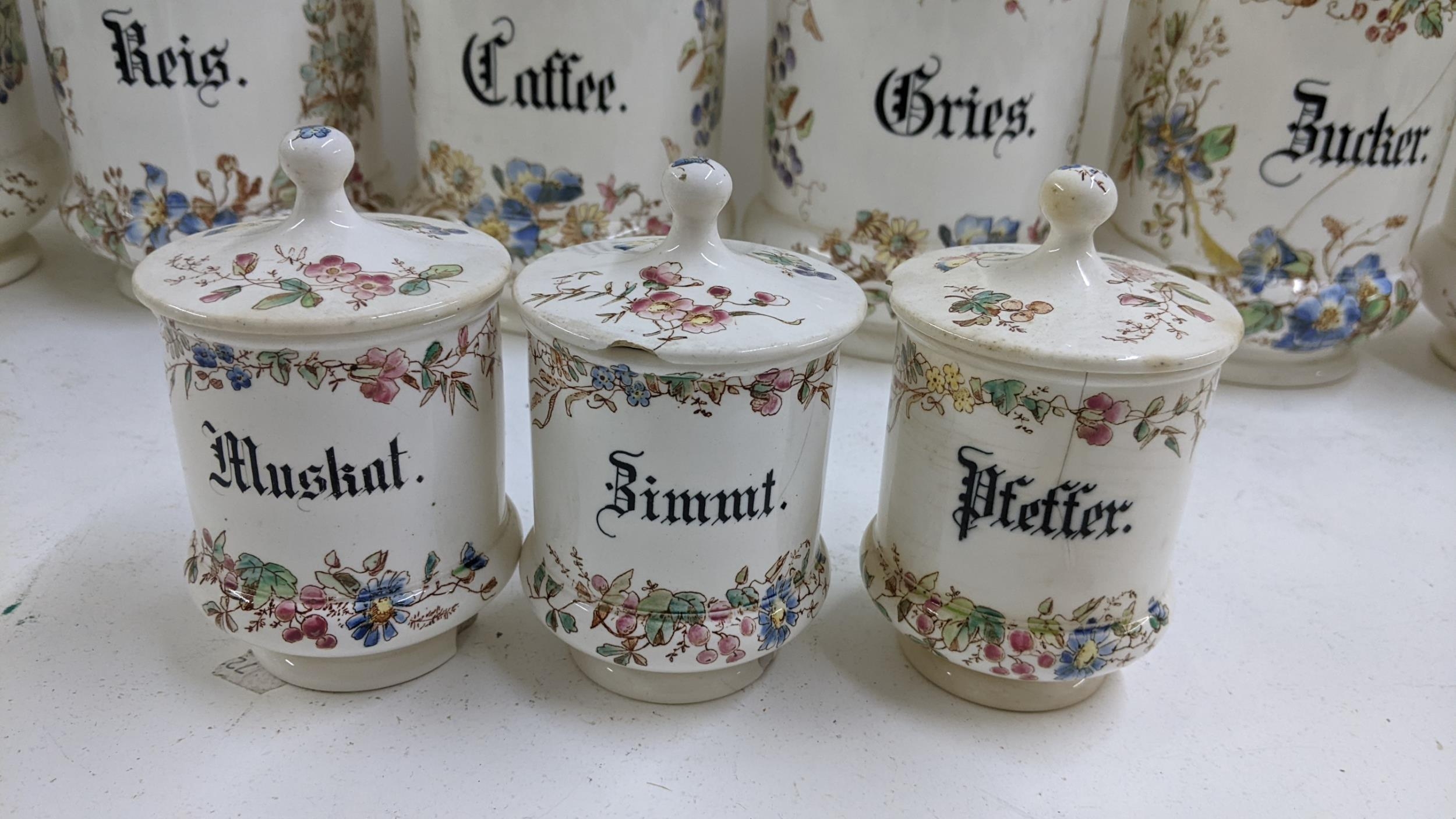 A group of late 19th century German kitchen jars, together with a flour jar circa 1900 Location: 2:2 - Image 3 of 7
