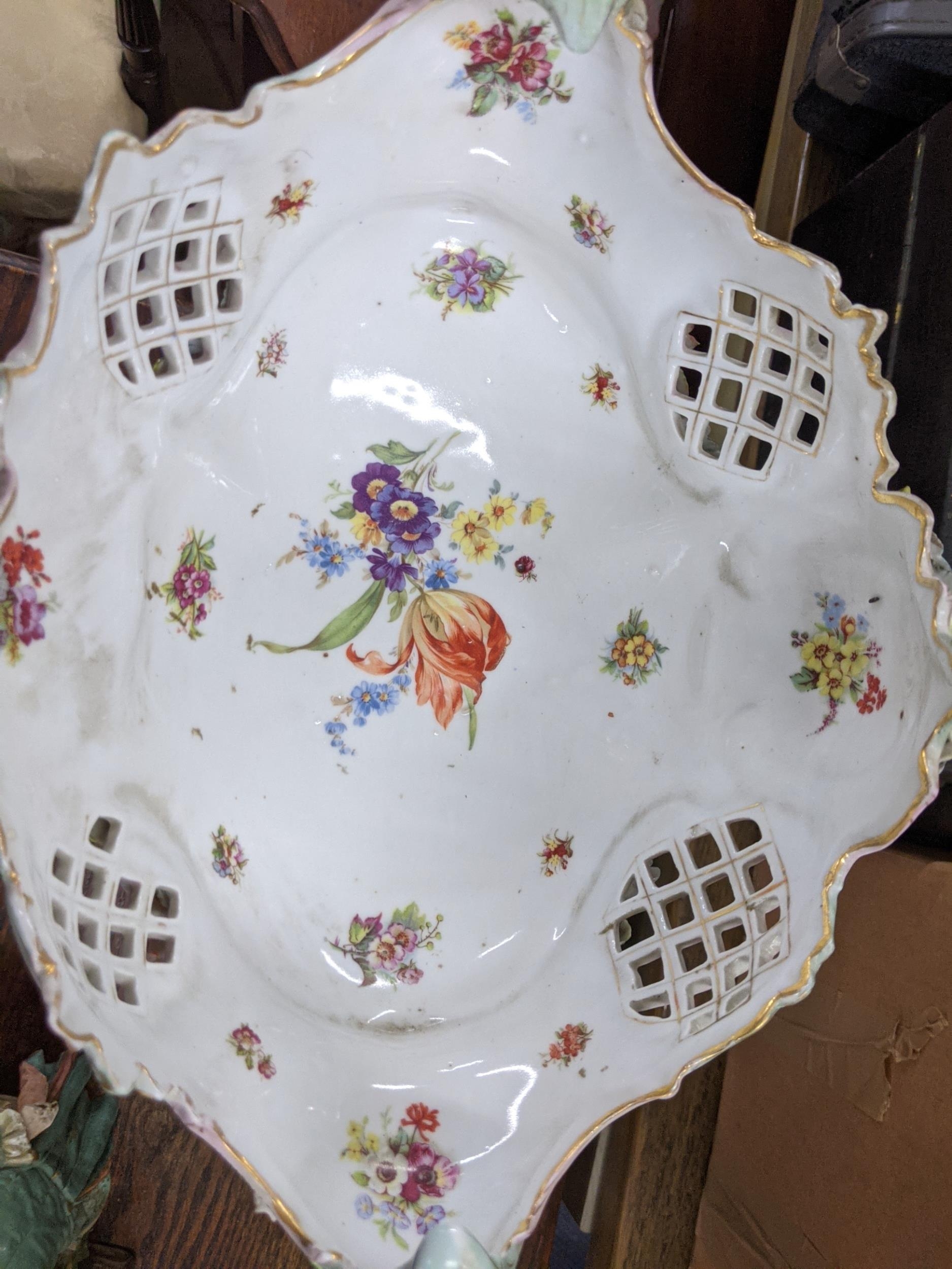 A (possibly German) elaborately decorated table centrepiece with a pierced basket on top decorated - Image 8 of 11