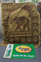 A Wall hanging tapestry of an old world elephant approx 140cmW x 190cmH together with a Joya
