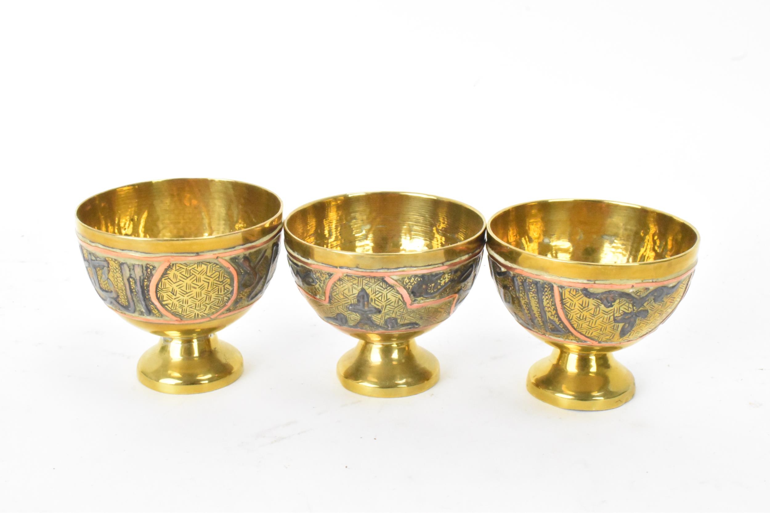 A 19th century Islamic Cairoware mamluk revival brass coffee/tea service, consisting of a tray 31. - Image 10 of 12
