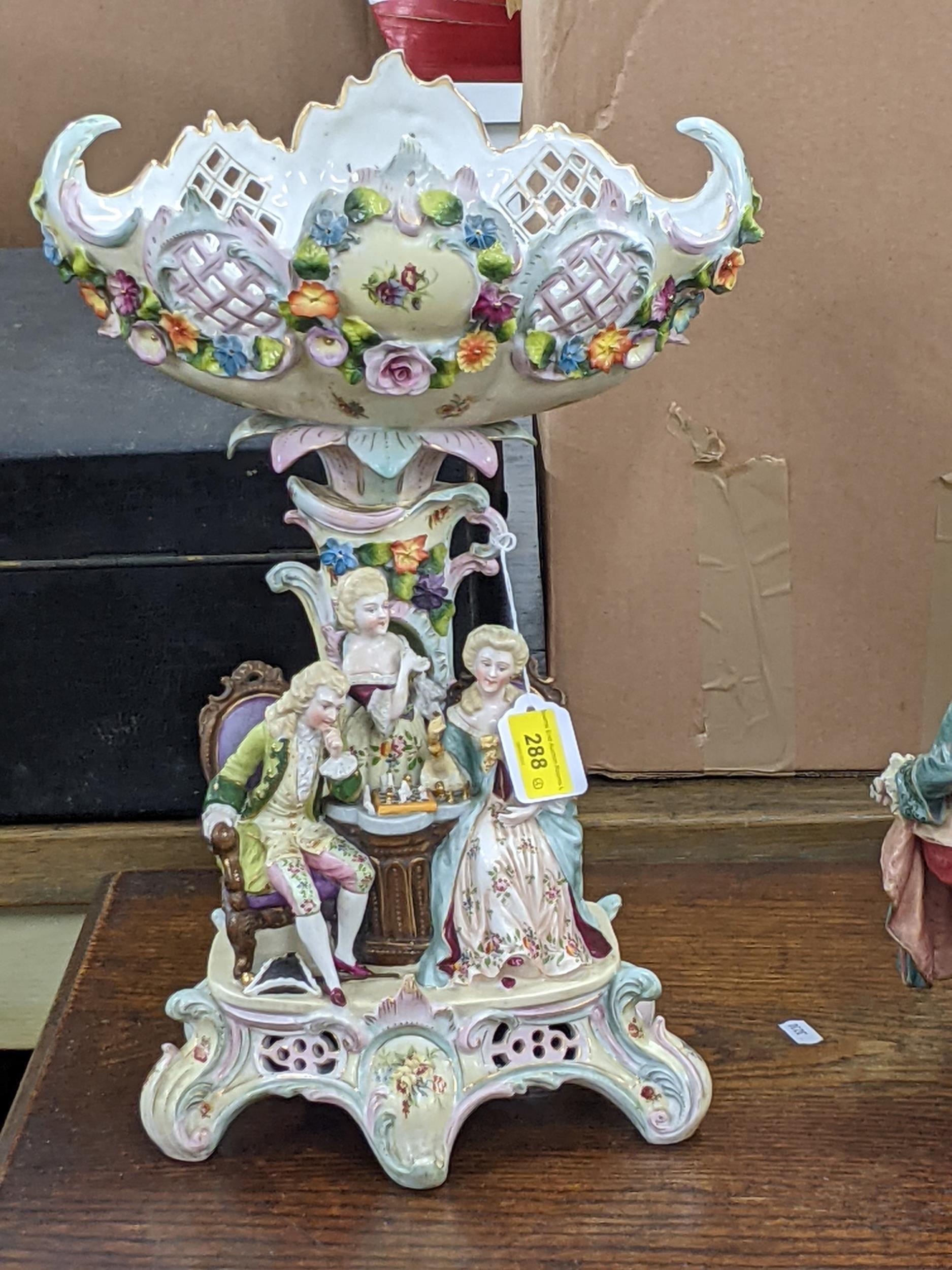 A (possibly German) elaborately decorated table centrepiece with a pierced basket on top decorated - Image 3 of 11