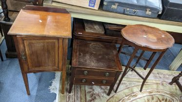 Mixed early 20th century furniture to include two pot cupboards and an occasional table Location: