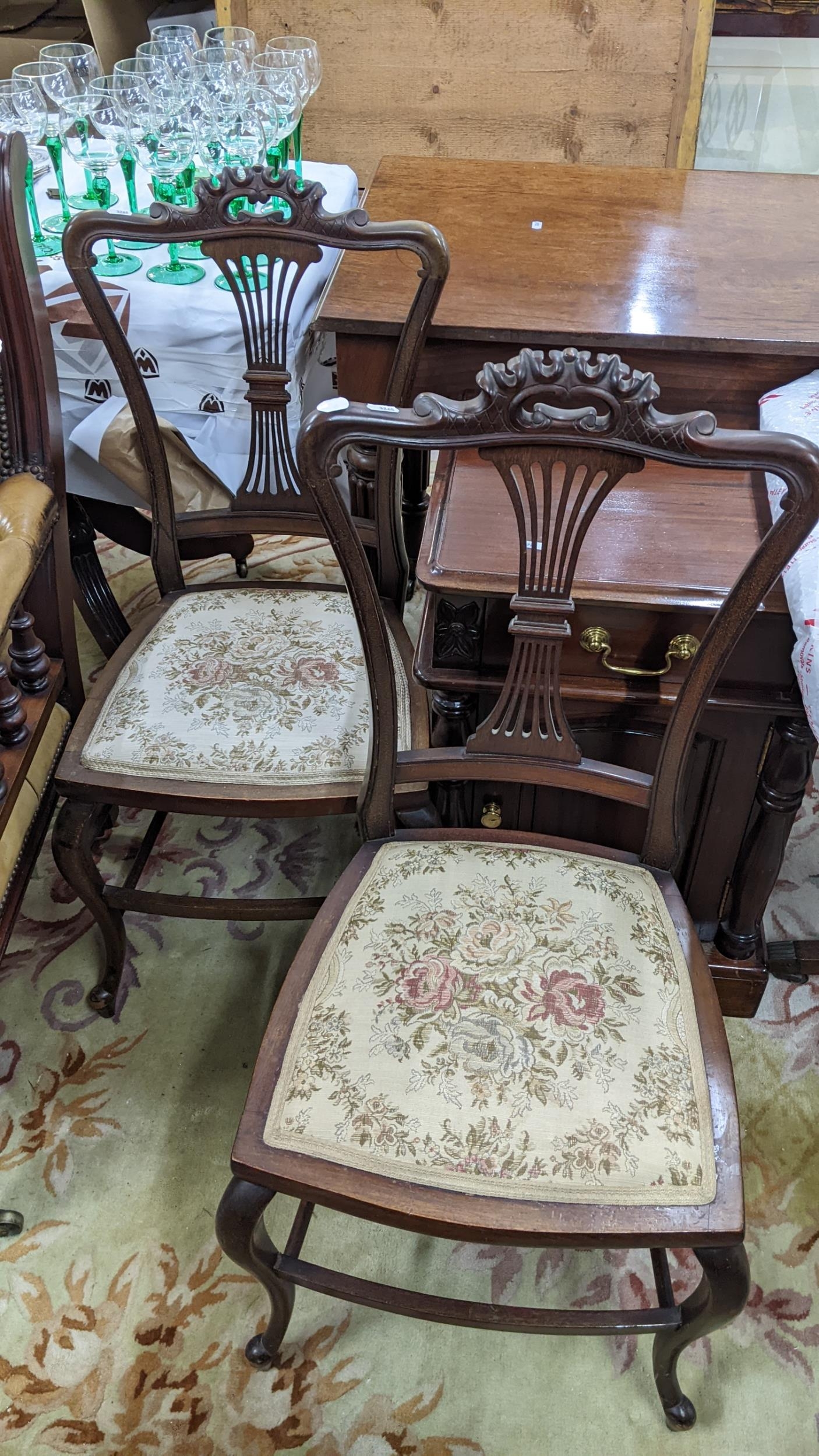 Mixed chairs to include a pair of 1920s bedroom chairs and a pair of Chippendale style armchairs - Image 2 of 3
