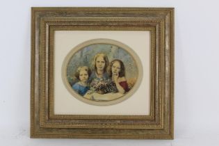 Tito Agujari (1834-1906) - a half length group portrait of three young girls by a basket of