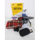 Car related items and accessories to include a windscreen cover a Tom Tom (plus paperwork) road