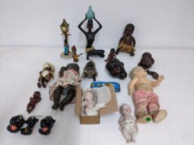 A collection of vintage dolls and other items to include a Western German ceramic figurines of an