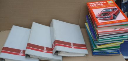 Rolls Royce Silver Shadow workshop manuals along with an assortment of Haynes motor vehicle workshop