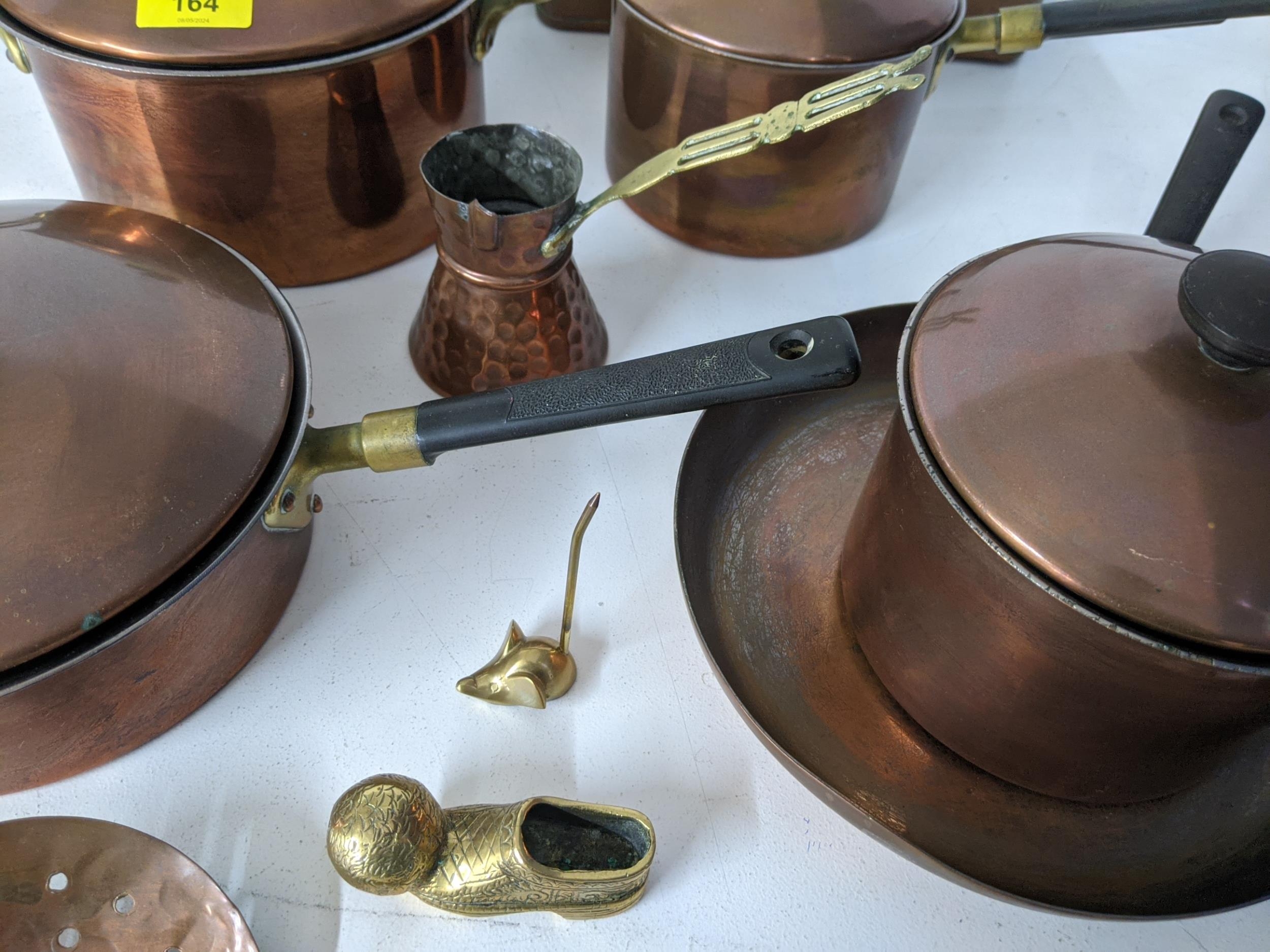 Metalware to include a copper plated pan set, candlesticks and other items Location: If there is - Image 6 of 6