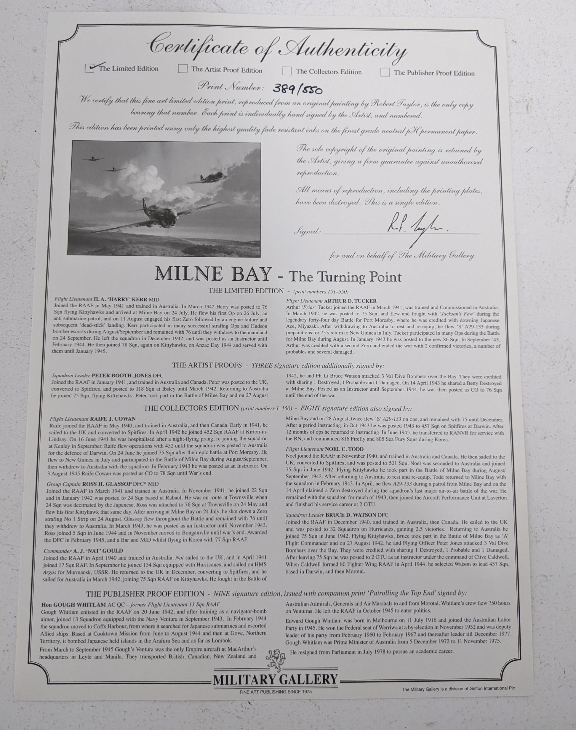 Robert Taylor 'Milne Bay - The Turning Point' limited edition print with three signatures and - Image 6 of 8