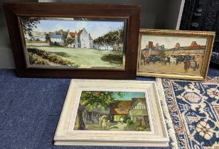 Three oil on boards to include a Dallas Taylor painting entitled 'Queen Marys House' dated 1987,