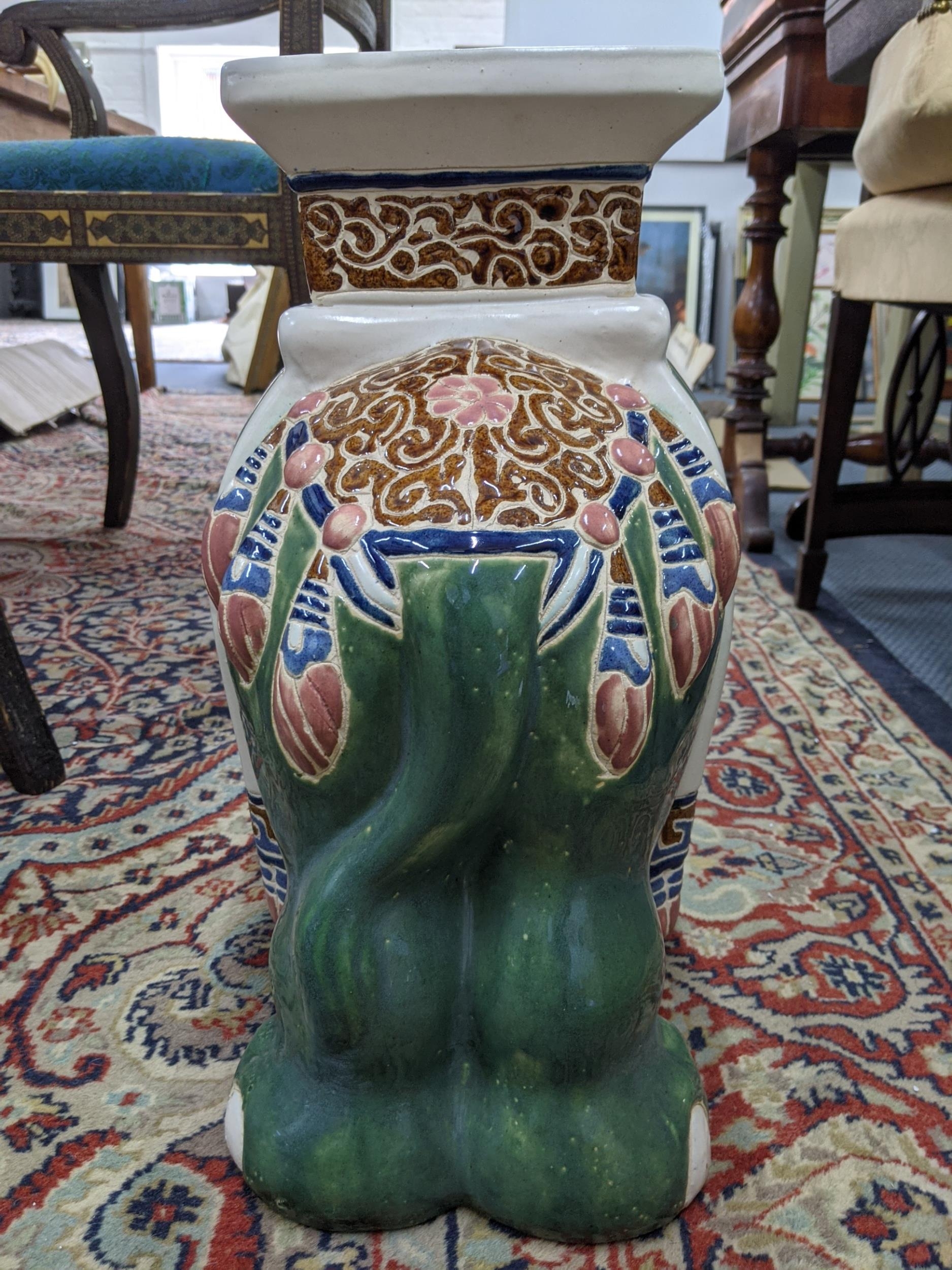 A 20th century conservatory stool fashioned as an elephant draped in Indian textiles and finery - Image 4 of 6