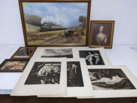 Pictures to include a railway print after Don Breckon - Day Trip, in glazed frame, approximately