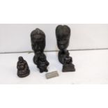 A pair of African carved heads, resin Chinese figures and Imco lighter Location: If there is no