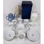 A collection of porcelain and ceramics to include a Wedgwood Jasperware tea pot, a Franklin