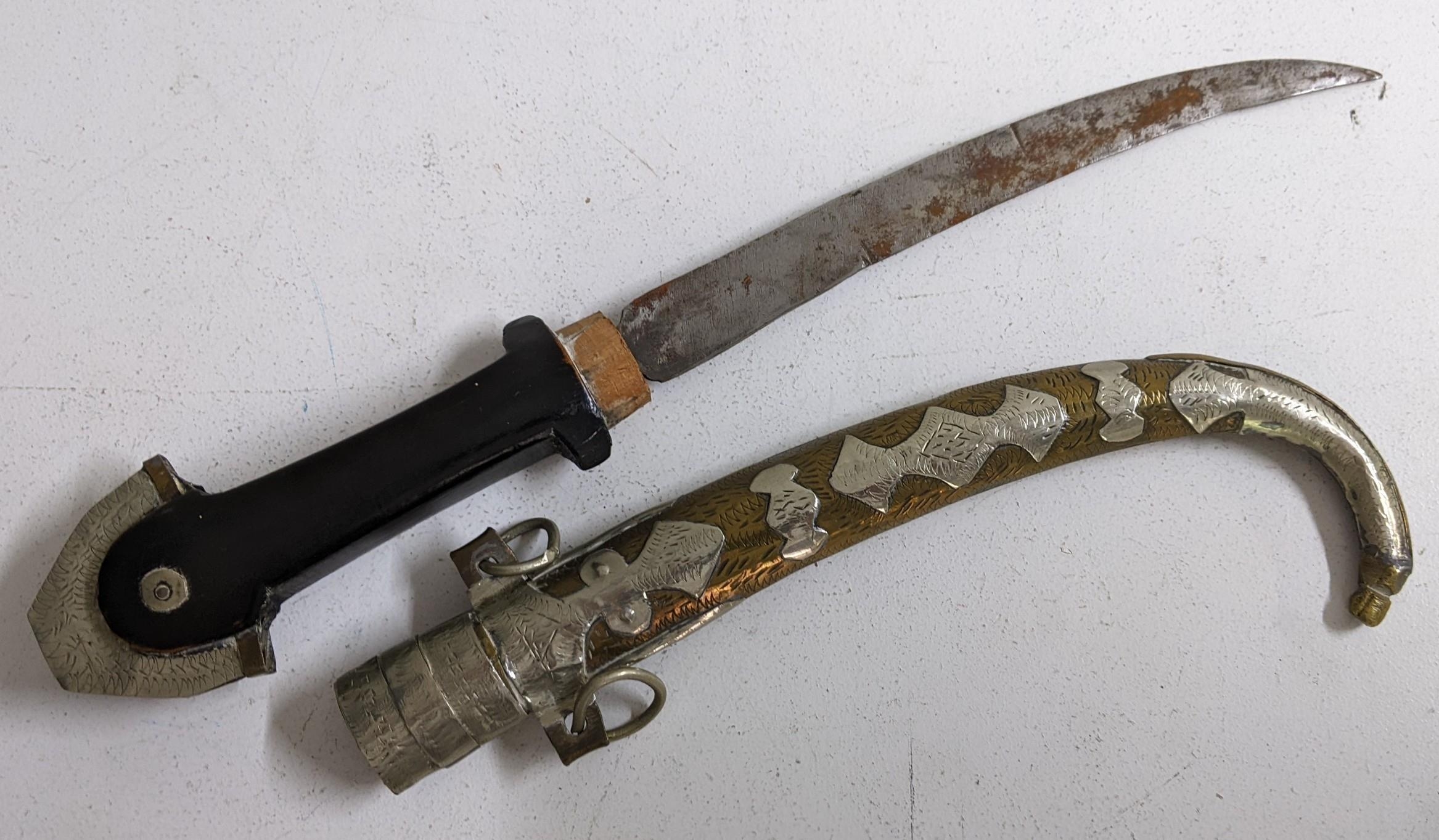 An Italian early 20th century bayonet, engraved C Gnutti, a Middle Eastern curved dagger with silver - Image 2 of 5