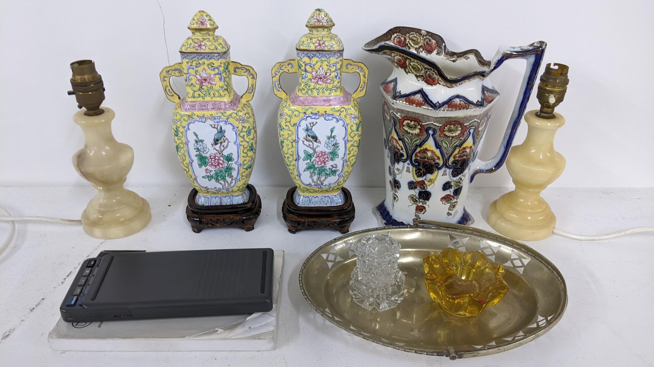 Mixed lot to include a pair of Chinese enamelled vases on stands Location: If there is no