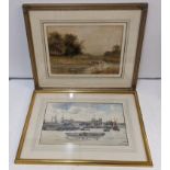 Attributed to Thomas Bush Hardy, 'A view of the Thames with boats' watercolour signed and J Wait