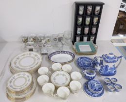 A mixed lot of ceramics and glass to include a Spode blue and white breakfast set, Minton tea set,