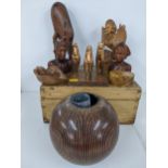 Treen to include Balinese figures and a pine box Location: If there is no condition report shown,