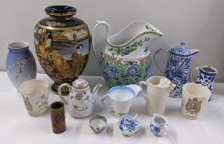 A mixed lot to include a 19th century Worcester jug, Bing & Grondahl Copenhagen vase, Satsuma