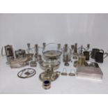 A quantity of silver and silver plated items to include a silver whisky and brandy decanter wine