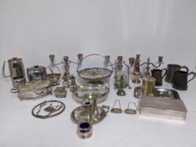 A quantity of silver and silver plated items to include a silver whisky and brandy decanter wine