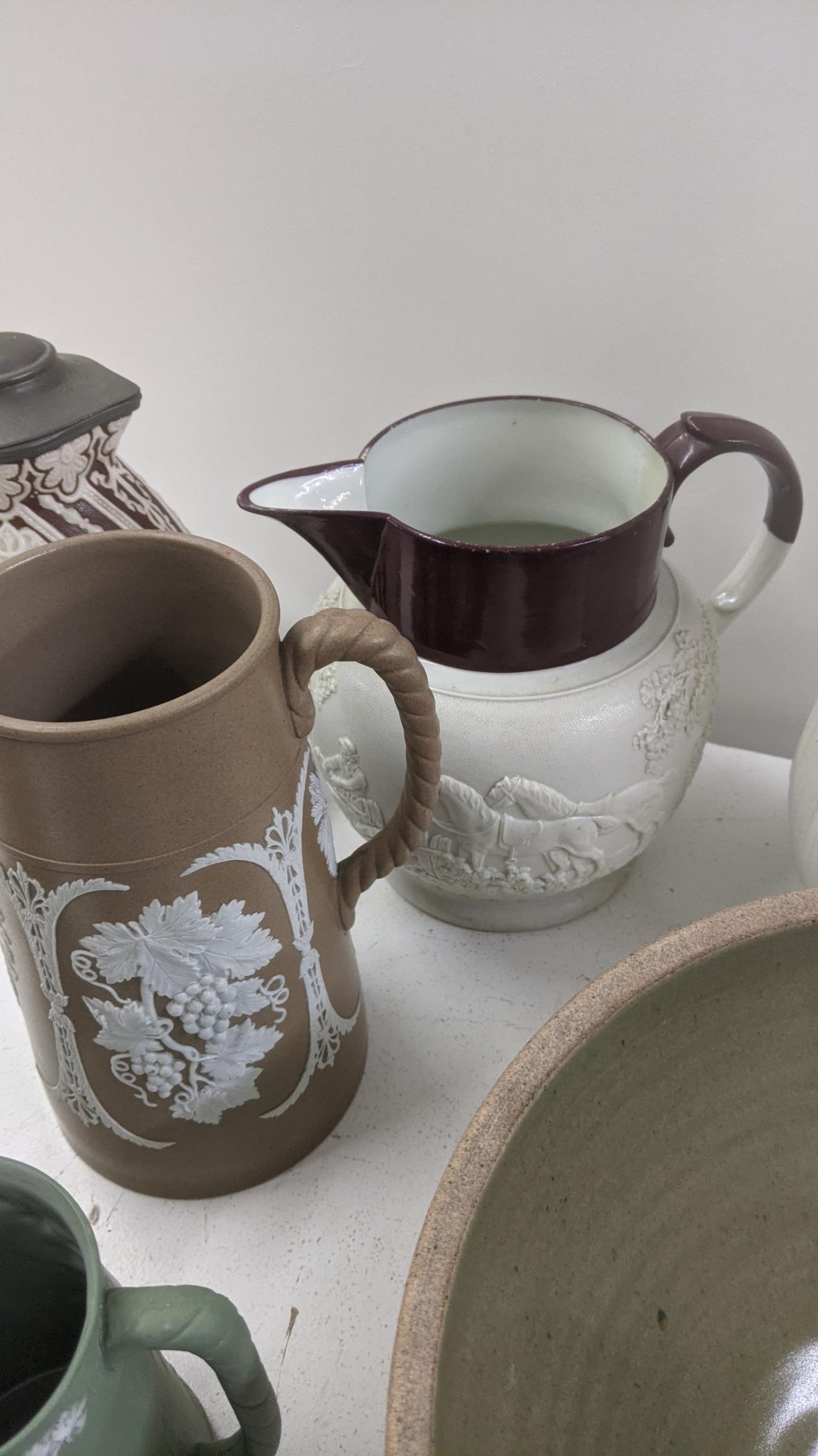 Mixed pottery items to include two Langley ware glazed jugs, a bowl and others together with - Image 3 of 9