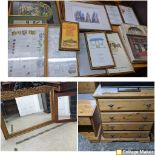 A mixed lot to include a contemporary pine chest of four drawers 96cm x 93m x 49cm, and a matching