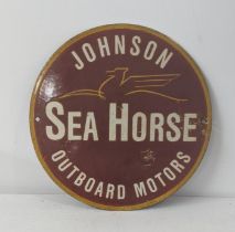A late 20th century Johnson sea horse outboard motors enamel advertising sign 38cm diameter