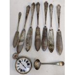 Silver plated flatware and an eight day large pocket watch Location: