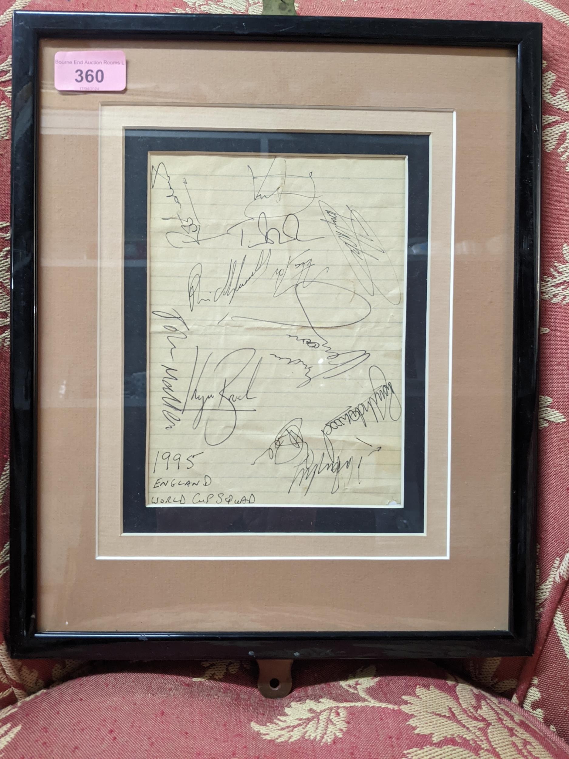 A mixed lot to include a framed sheet of paper containing the signatures of the 1995 England rugby - Image 12 of 19