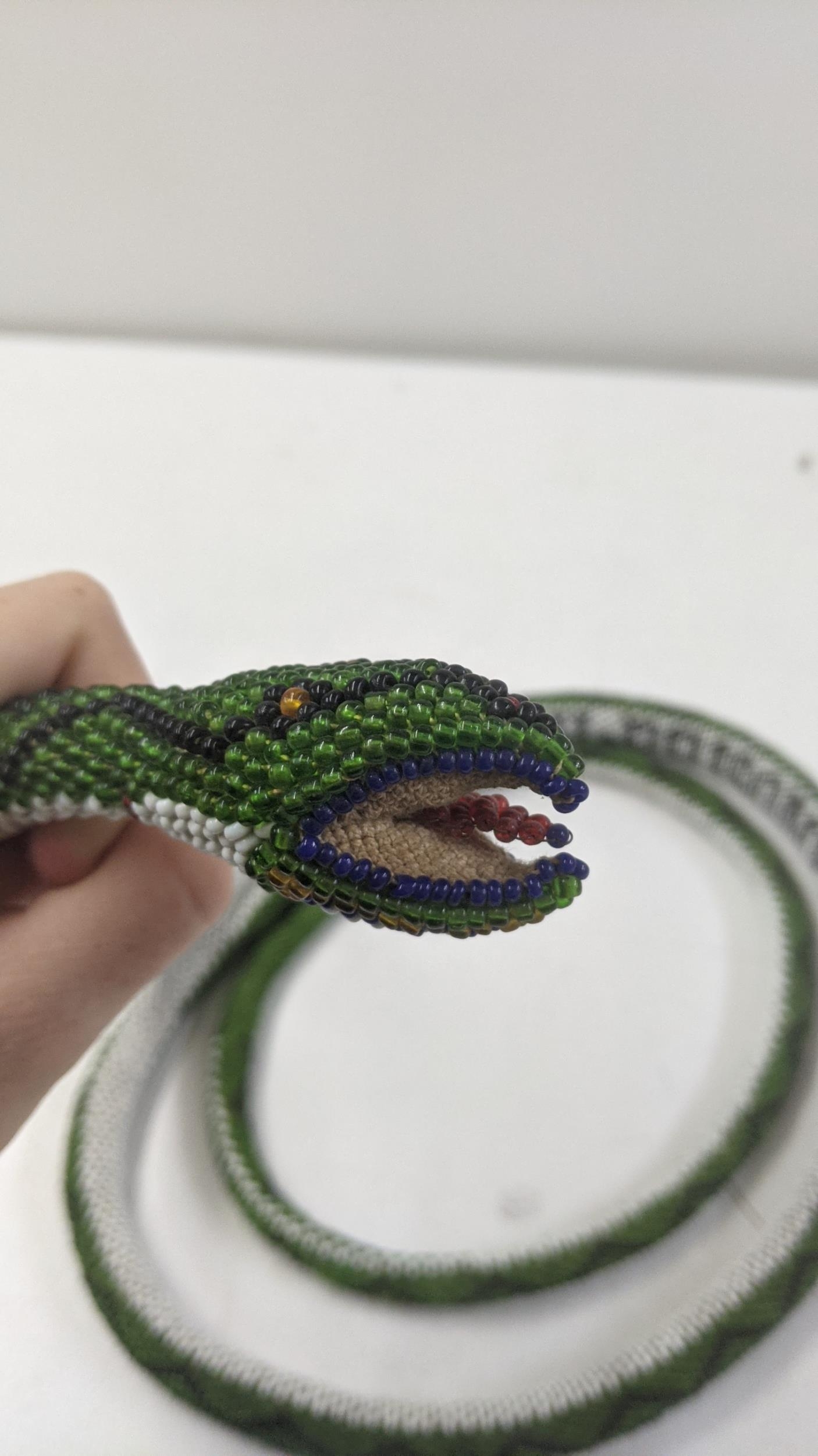 A WWI Turkish Prisoner of War POW, white and green beaded snake, 179cm l Location: If there is no - Image 2 of 6