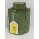 A Shagreen lobed tea caddy and lid 12cmh and an opera glass telescope in shagreen style case