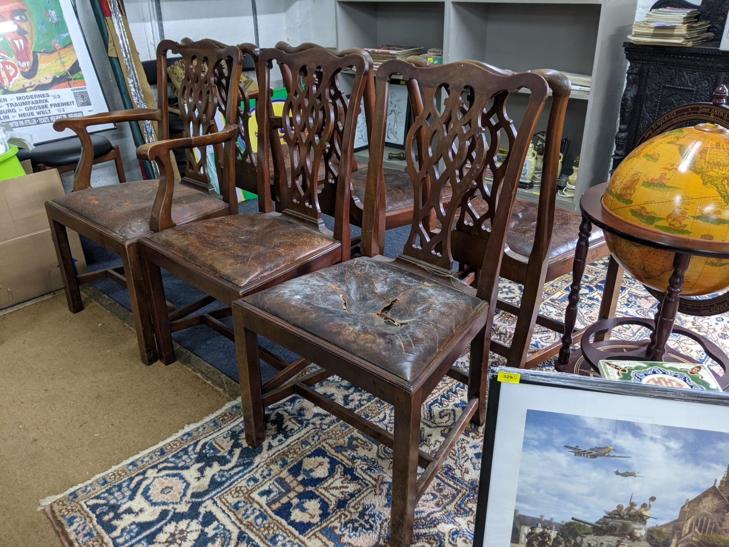 A set of six early 20th century Chippendale style dining chairs with overstuffed upholstered seats - Image 3 of 4