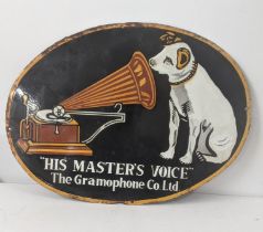 A late 20th century His Master's voice, the Gramophone co. ltd enamel advertising sign 58cmWx