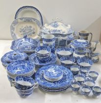Mixed 19th century and later blue and white ceramics to include a tea pot, water jug, treen and